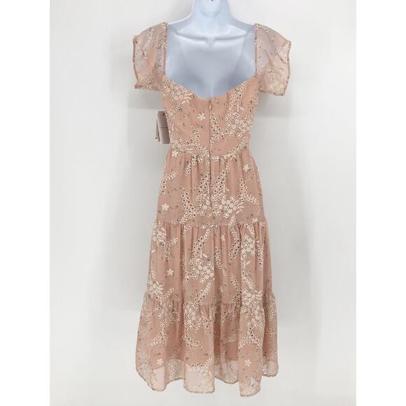 DRESS THE POPULATION River Dress Small Pink Lace Off Shoulder Fit Flare Midi NWT - Picture 13 of 16